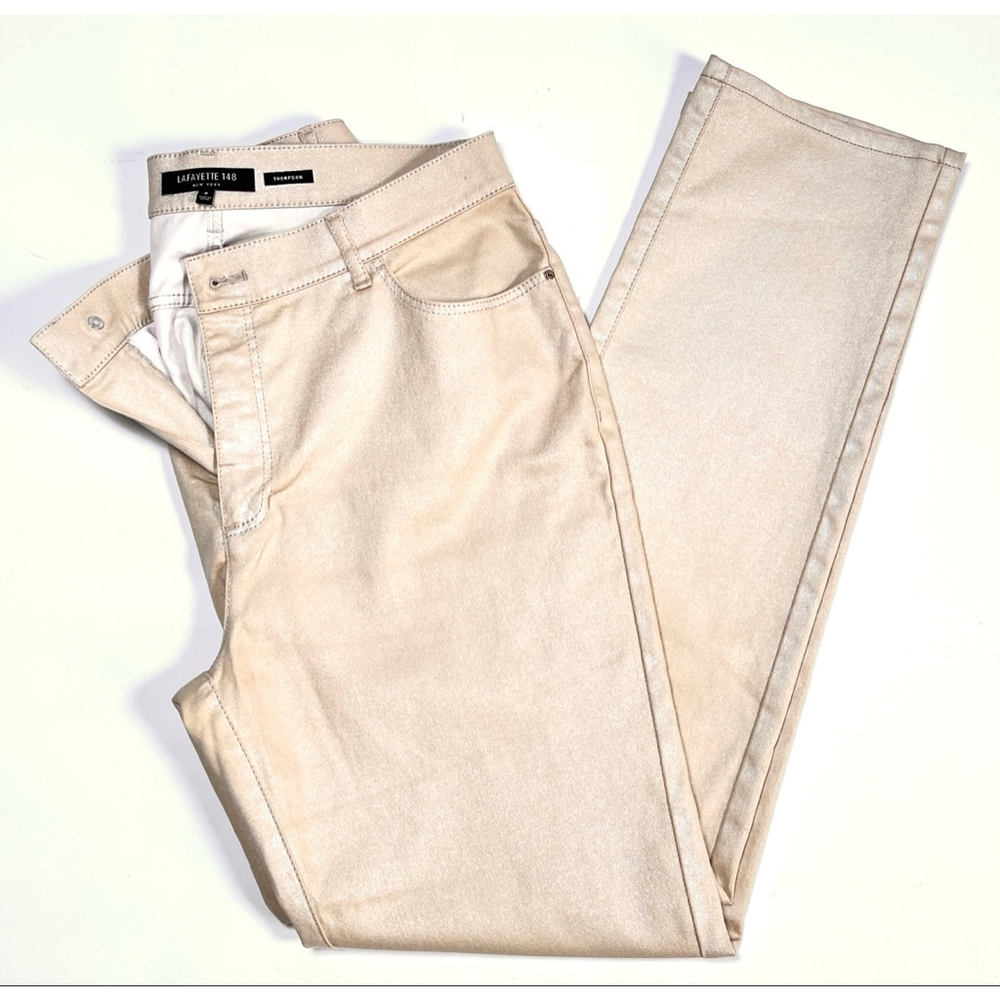 Lafayette 148 New York Womans Pants Straight Leg Jeans Thompson Beige Size 8